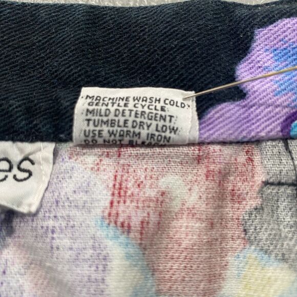 Vintage TANGIBLES Skirt Denim Floral Pleated Midi 1990s Womens 7 8 Black Bright - Picture 12 of 12